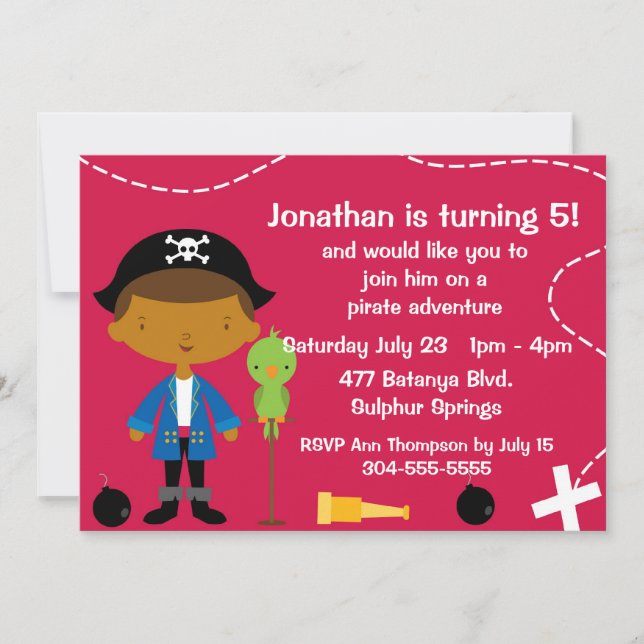 Invitation Fête d'anniversaire des pirates et des perroquets  (Devant)