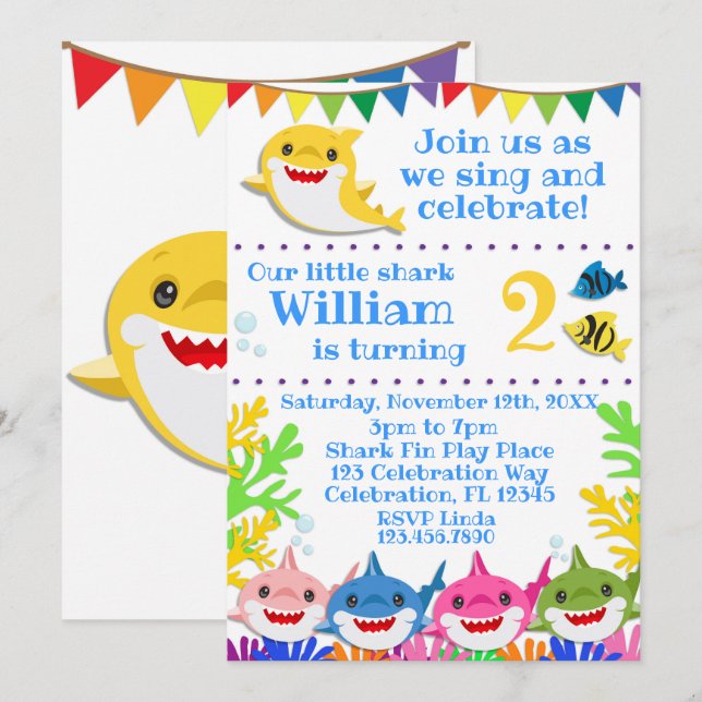 Invitation Fête d'anniversaire des requins arc-en-ciel (Devant / Derrière)