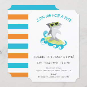 Invitation Fête d'anniversaire des requins du surf Cool