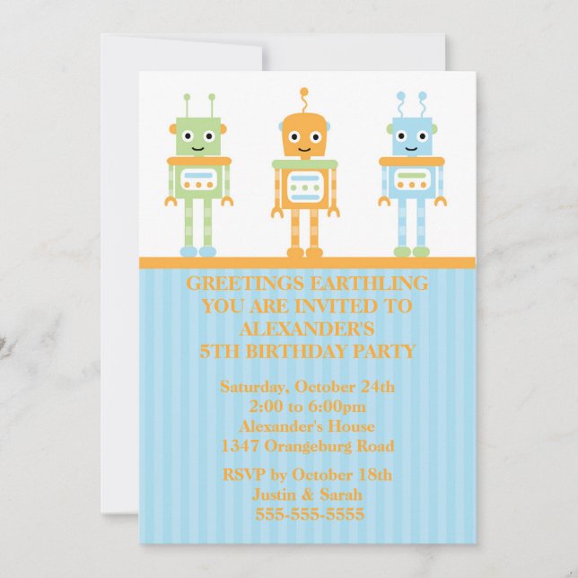 Invitation Fête d'anniversaire des robots Boys (Devant)