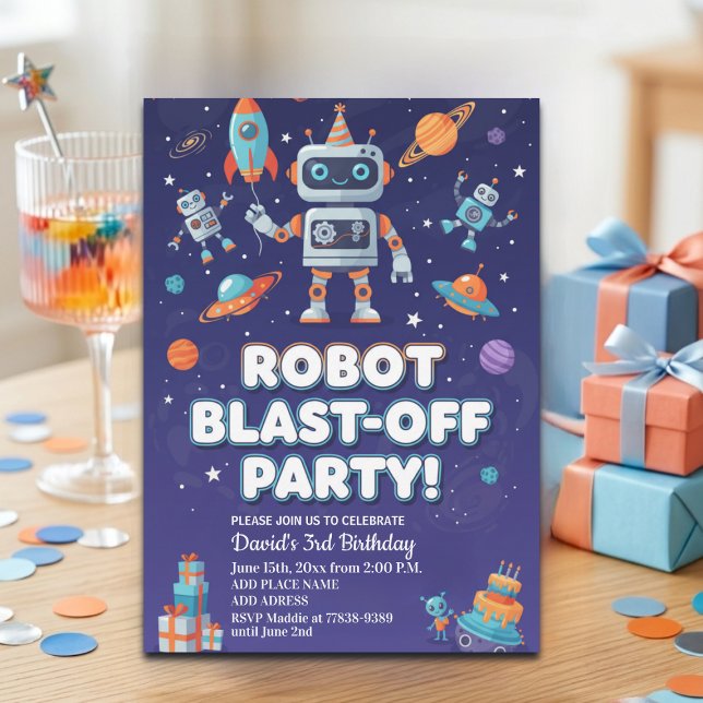 Invitation Fête d'anniversaire des Robots dans l'Espace 3ème  (Créateur téléchargé)