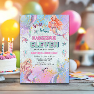 Invitation Fête d'anniversaire des sirènes sous la mer 11 ans