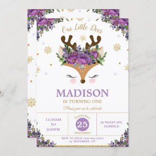 Invitation Fête d'anniversaire des Snowflakes floraux violets