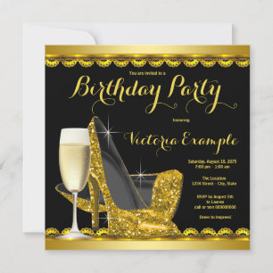 Invitation Fête d'anniversaire des talons hauts en or noir