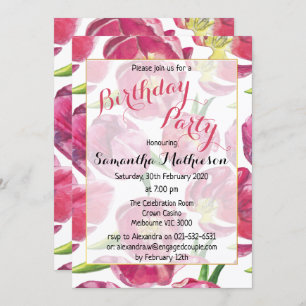 Invitation Fête d'anniversaire des tulipes roses florales