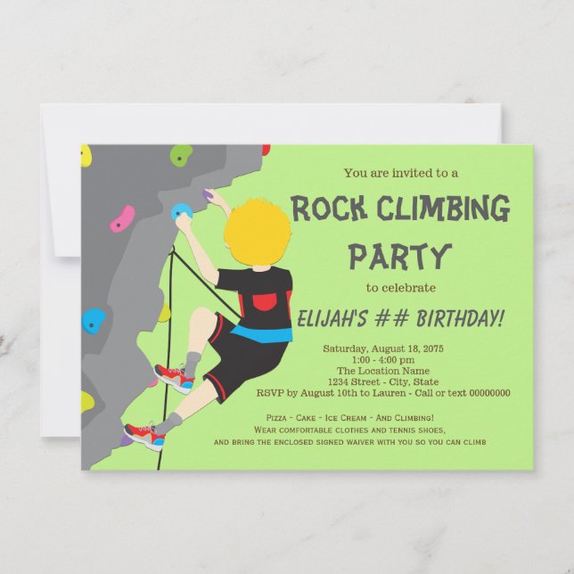 Invitation Fête d'anniversaire d'escalade de rochers (Devant)