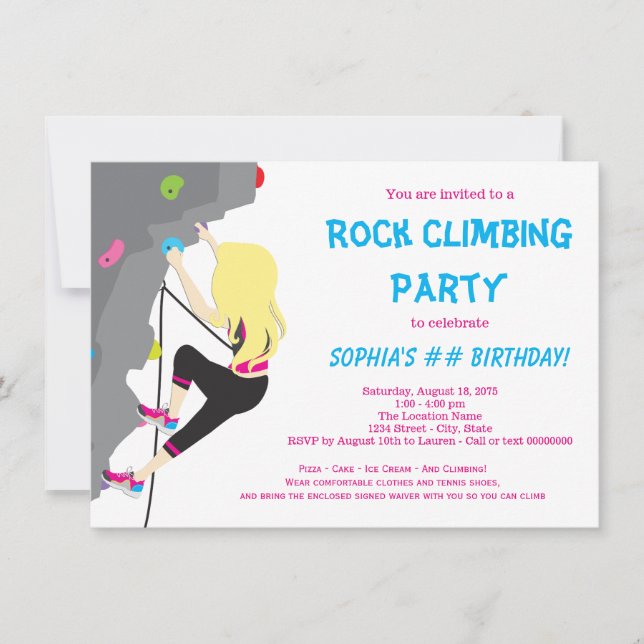 Invitation Fête d'anniversaire d'escalade pour filles (Devant)