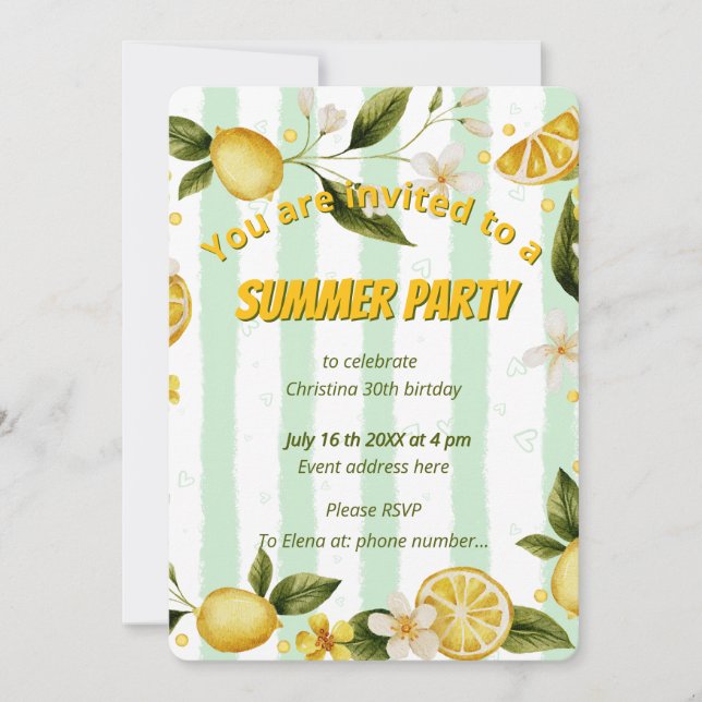 Invitation Fête d'anniversaire d'été (Devant)