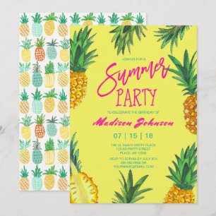 Invitation Fête d'anniversaire d'été au ananas lumineux