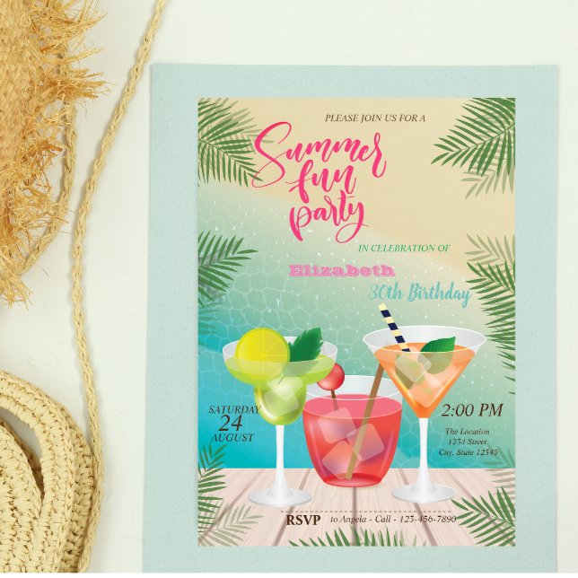 Invitation Fête d'anniversaire d'été au bord de la piscine av (Créateur téléchargé)
