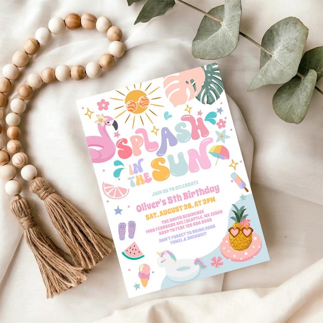 Invitation Fête d'anniversaire d'été au bord de la piscine so (Créateur téléchargé)