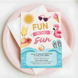 Invitation Fête d'anniversaire d'été au soleil dans la piscin