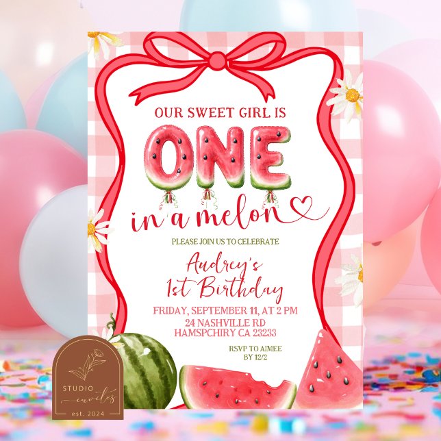 Invitation Fête d'anniversaire d'été avec un nœud papillon en (Créateur téléchargé)