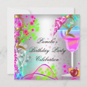 Invitation Fête d'anniversaire d'été Cocktail Coloré
