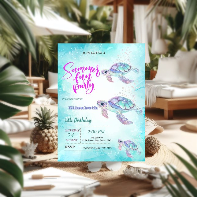 Invitation Fête d'anniversaire d'été de la mer Tortue Paillet (Créateur téléchargé)