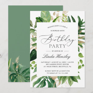 Invitation Fête d'anniversaire d'été Feuilles Tropicales Verd