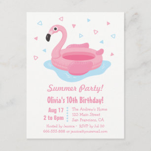 Invitation Fête d'anniversaire d'été Flamingo Rose Flottant P