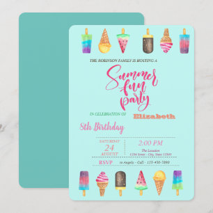 Invitation Fête d'anniversaire d'été Glaces