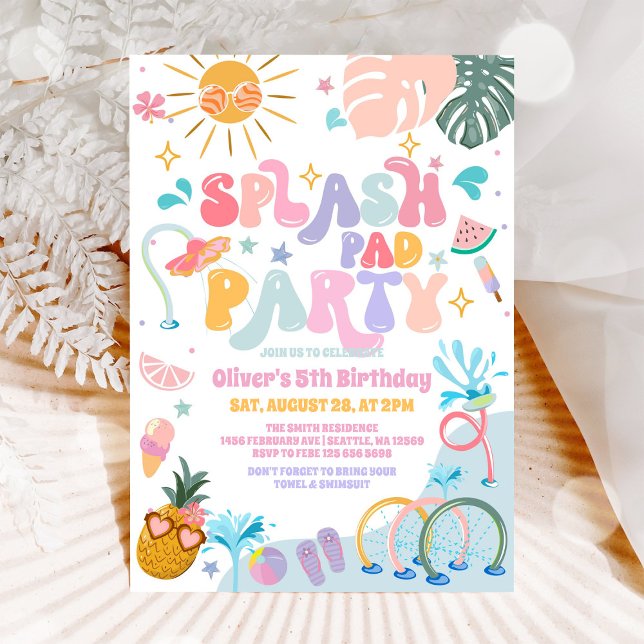 Invitation Fête d'anniversaire d'été piscine à jet d'eau (Créateur téléchargé)