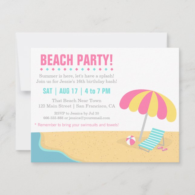 Invitation Fête d'anniversaire d'été pour adolescents à la pl (Devant)