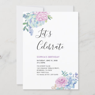 Invitation Fête d'anniversaire d'été pour adultes avec Succul