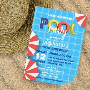 Invitation Fête d'anniversaire d'été pour enfants avec flotte