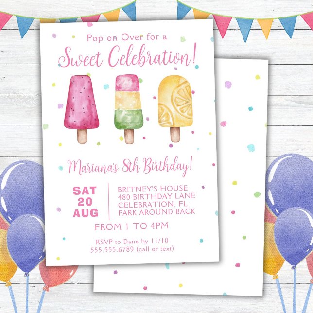 Invitation Fête d'anniversaire d'été pour filles avec glace (Créateur téléchargé)