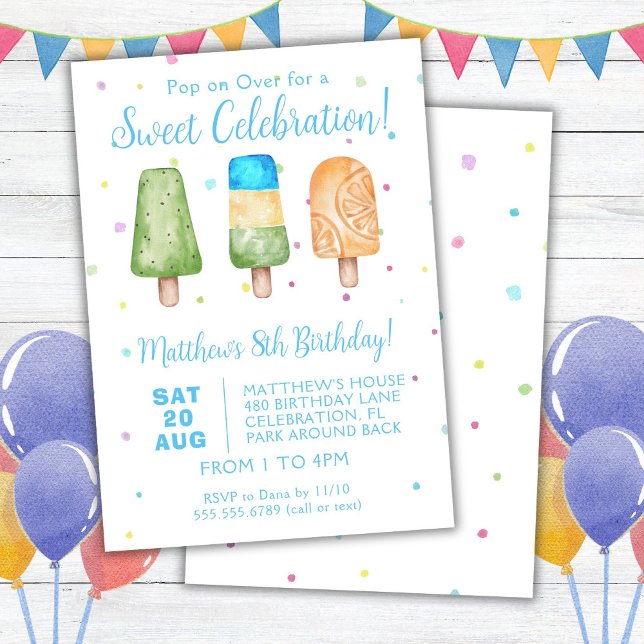 Invitation Fête d'anniversaire d'été pour garçons avec glace  (Créateur téléchargé)