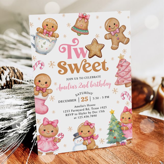 Invitation Fête d'anniversaire Deux Douce Deuxième Noël (Créateur téléchargé)