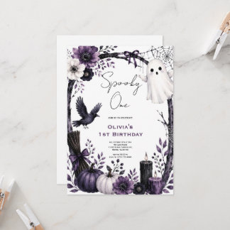 Invitation Fête d'anniversaire d'Halloween avec fantôme noir