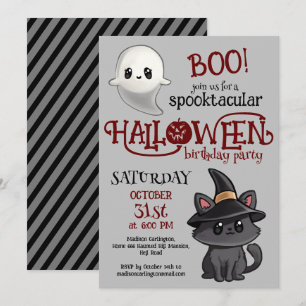 Invitation Fête d'anniversaire d'Halloween de chat mignon et 