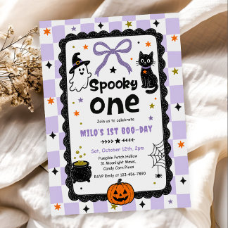Invitation Fête d'anniversaire d'Halloween Gingham Spooky One