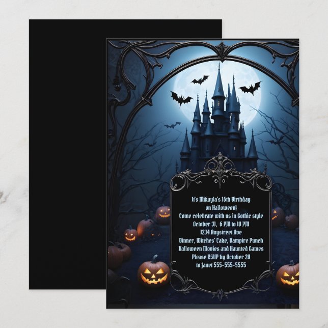 Invitation Fête d'anniversaire d'Halloween pour adolescent au (Devant / Derrière)