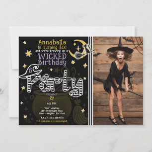 Invitation Fête d'anniversaire d'Halloween Sorcière Jaune et 