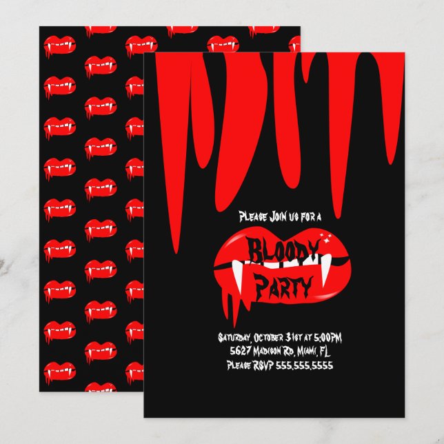 Invitation Fête d'anniversaire d'Halloween Vampire Sanglant (Devant / Derrière)