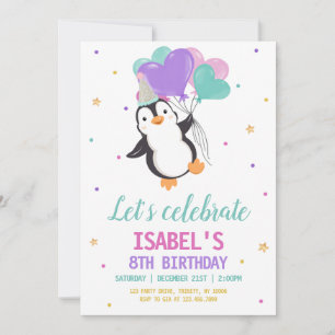 Invitation Fête d'anniversaire d'hiver de Girl Penguin
