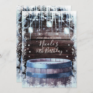 Invitation Fête d'anniversaire d'hiver en bois rustique