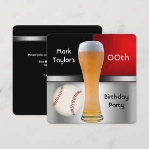 Invitation Fête d'anniversaire d'homme âgé rouge bière baseba