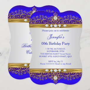 Invitation Fête d'anniversaire Diamant Blanc Or Bleu Royal 2