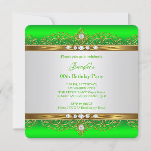 Invitation Fête d'anniversaire Diamant Blanc Or Vert Citron
