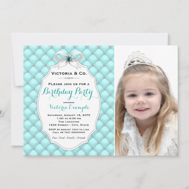 Invitation Fête d'anniversaire Diamant Bleu Turquoise (Devant)