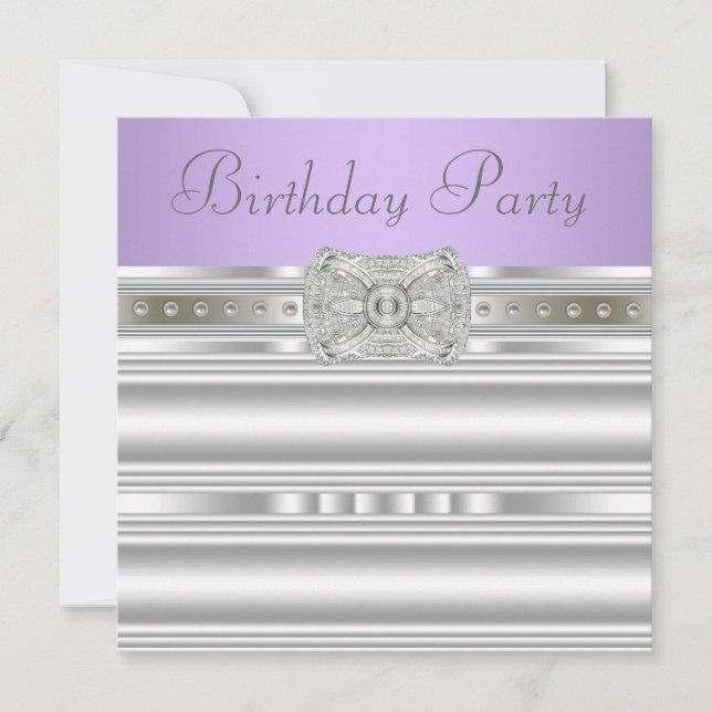 Invitation Fête d'anniversaire Diamants d'Argent Lavande Viol (Devant)