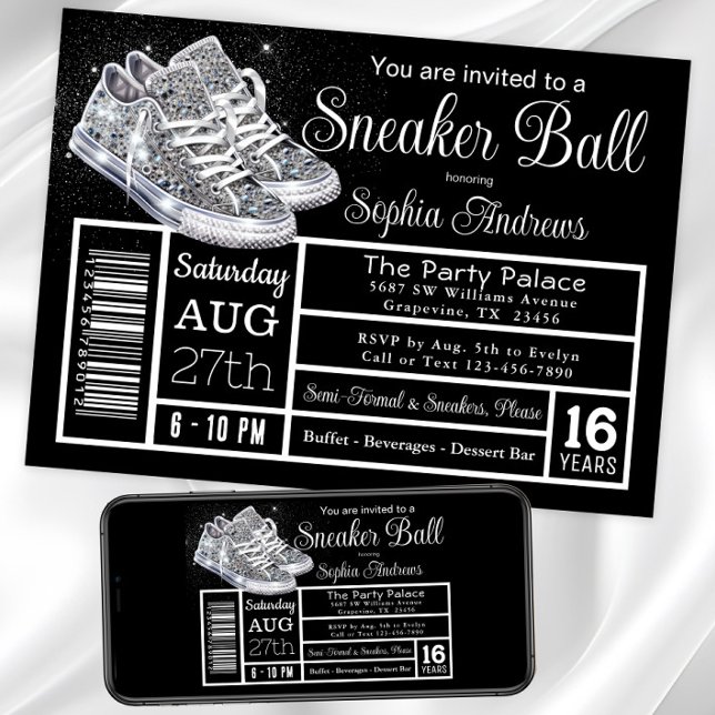 Invitation Fête d'anniversaire Diamond Sneaker Ball (Diamond sneakers sneaker ball invitation. Instant download and printed invitations available.)