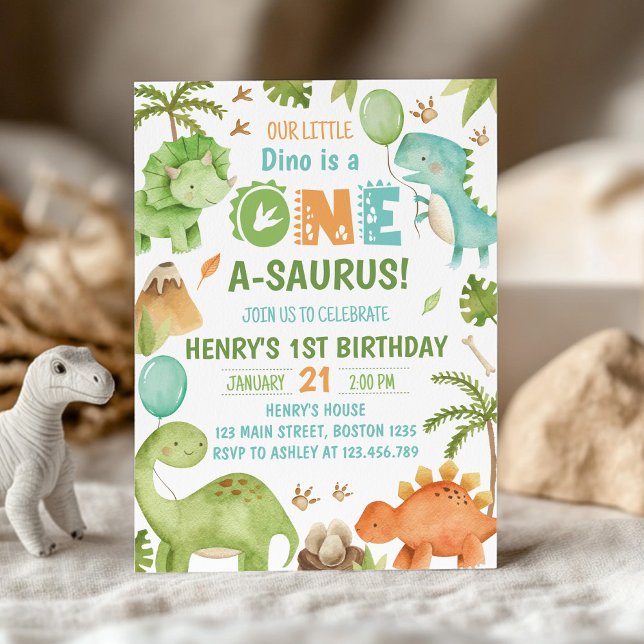 Invitation Fête d'anniversaire Dinosaur One-A-Saurus 1 an (Créateur téléchargé)