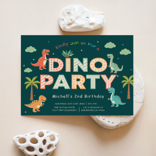 Invitation Fête d'anniversaire dinosaure Jungle verte 2ème an