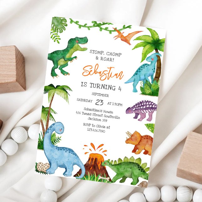 Invitation Fête d'anniversaire Dinosaure Pata Boom Rouar  (Créateur téléchargé)