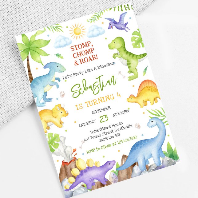 Invitation Fête d'anniversaire Dinosaure Pata Boom Roulement  (Créateur téléchargé)