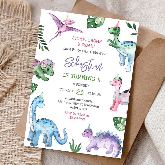 Invitation Fête d'anniversaire Dinosaure Pata Boom Roulement  (Créateur téléchargé)