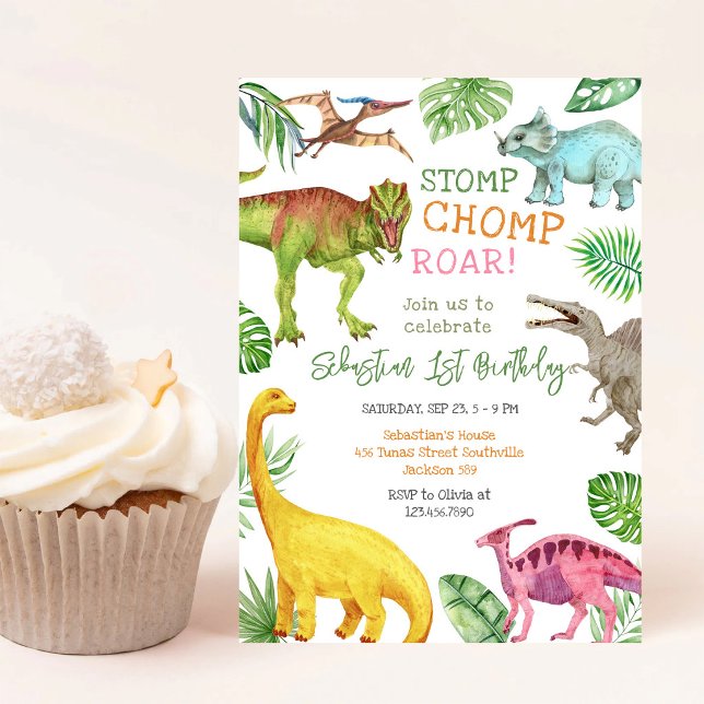 Invitation Fête d'anniversaire Dinosaure Pata Boom Roulement  (Créateur téléchargé)