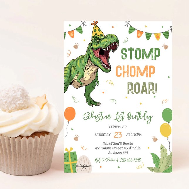 Invitation Fête d'anniversaire Dinosaure Pata Boom Roulement  (Créateur téléchargé)
